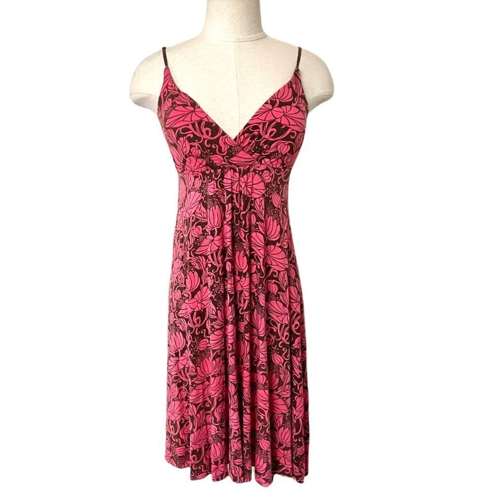 Anthropologie Pink and Brown Floral Midi Dress